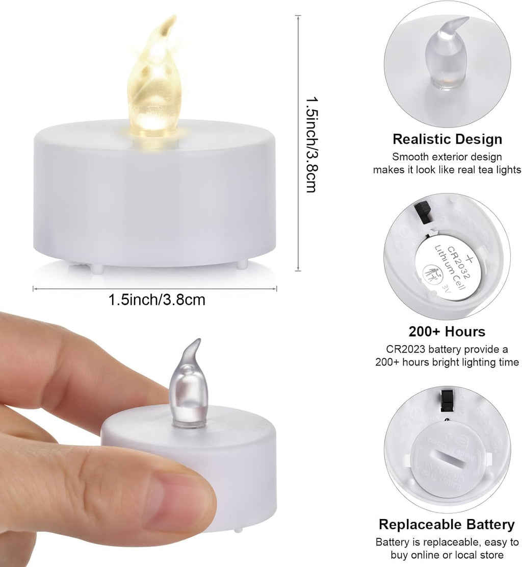 LED Tea Lights Candles- 12PACK Warm Yellow Flameless Candles Realistic and Bright Flickering Long Lasting 200Hours for Holiday Celebration,Party,Home Decoration,Battery Operated