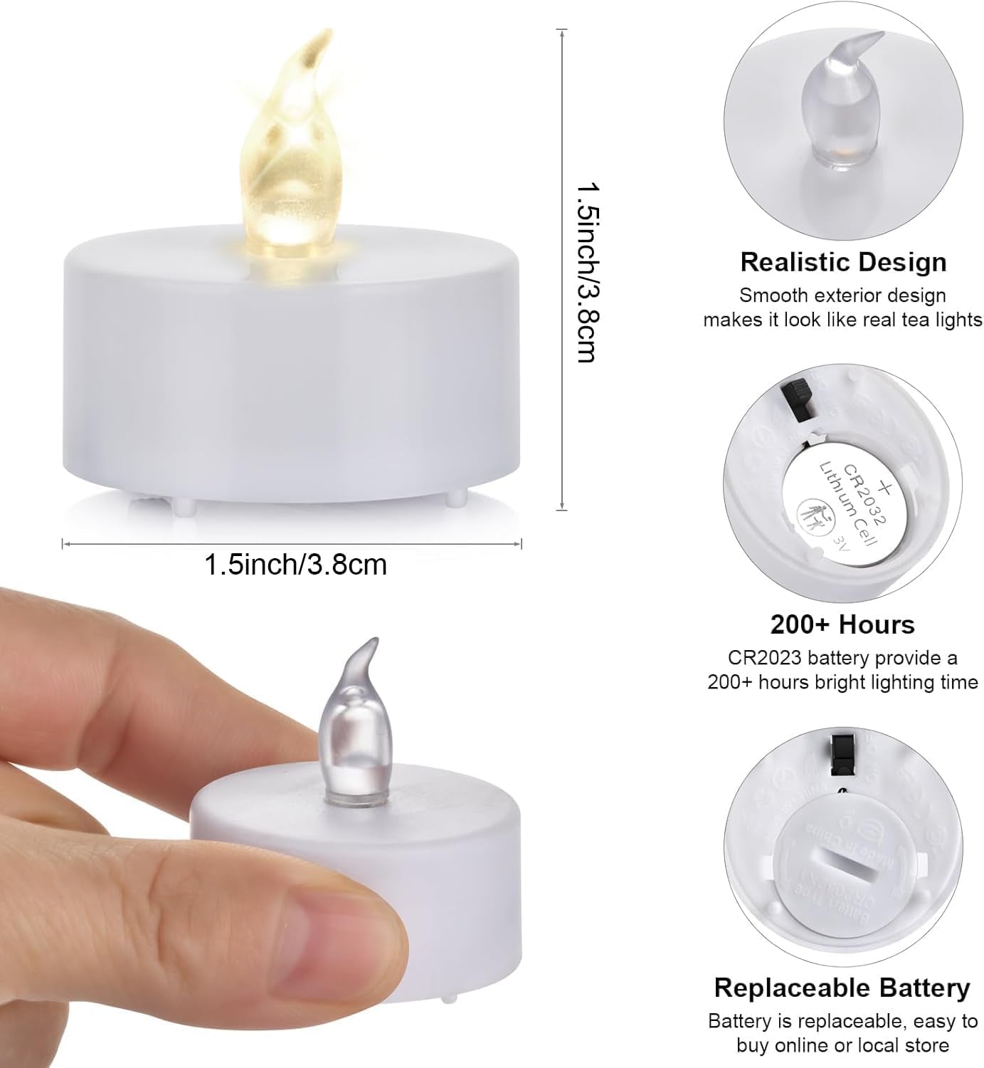 LED Tea Lights Candles- 12PACK Warm Yellow Flameless Candles Realistic and Bright Flickering Long Lasting 200Hours for Holiday Celebration,Party,Home Decoration,Battery Operated