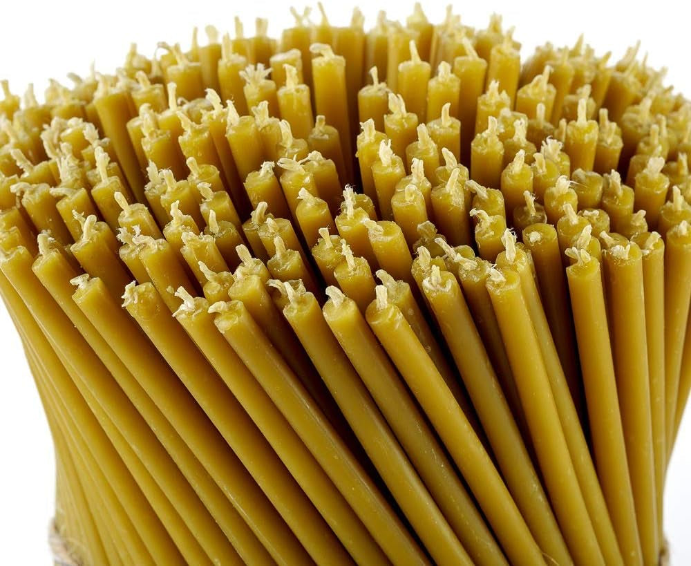 Pure Beeswax Candles - Honey-Scented, Decorative Thin Taper Candles - Ideal for Birthday Decoration or Church Prayers - Drip Free, Tall & Smokeless Pack of 50 Pcs, 7.3 X 0.24 Inch