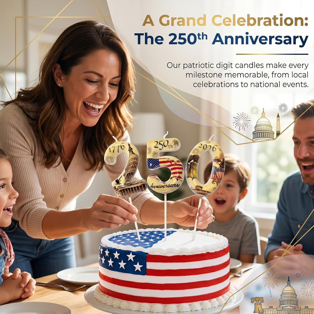 USA 250Th Anniversary Number Birthday Candles, Patriotic Themed Cake Topper for 4Th of July Independence Day & Memorial Day Party Decorations Supplies