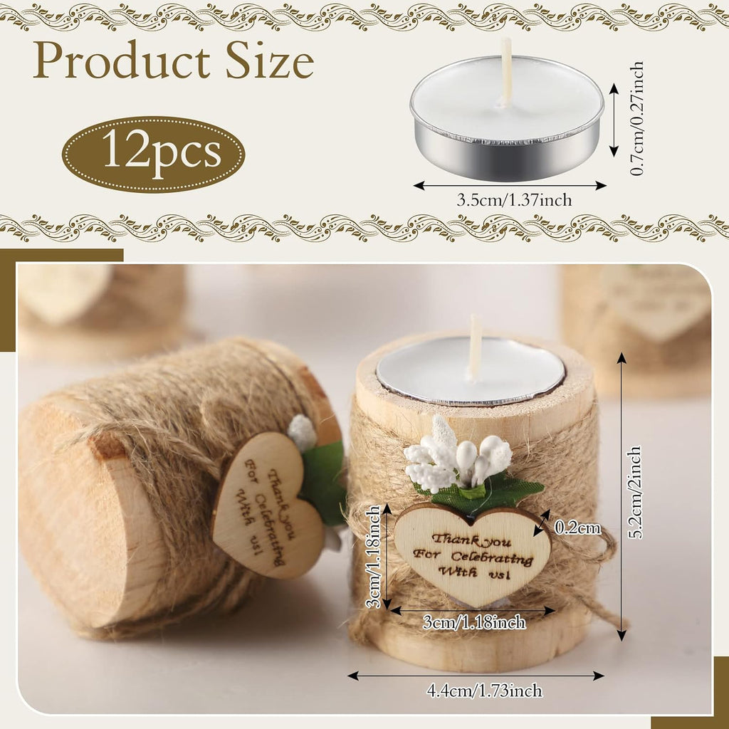 12 Pcs Wood Tealight Candle Holder Bridal Shower Tealight Holder Rustic Wooden Cylinder Candle Holders with Tea Lights Candles for Wedding Baby Shower Party Favors Gift(Natural Color)