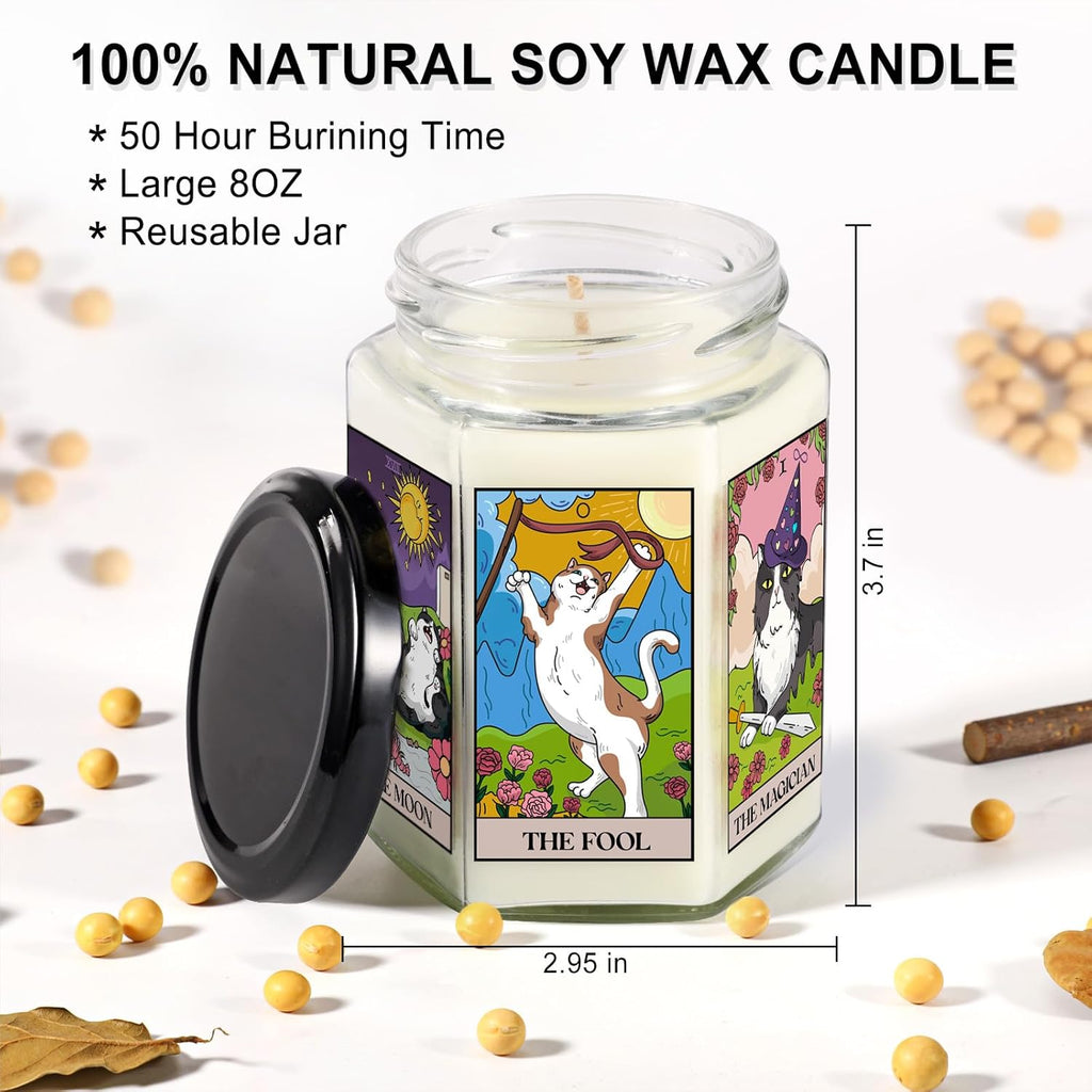 Gifts for Women-Best Friend Birthday Gift for Female-Astrology Gift for Friends-Witchy Gifts for Sister-Funny Candles for Her,Sister,Mom,Bff-Tarot Cat Lavender Candles-8Oz Candle Jars