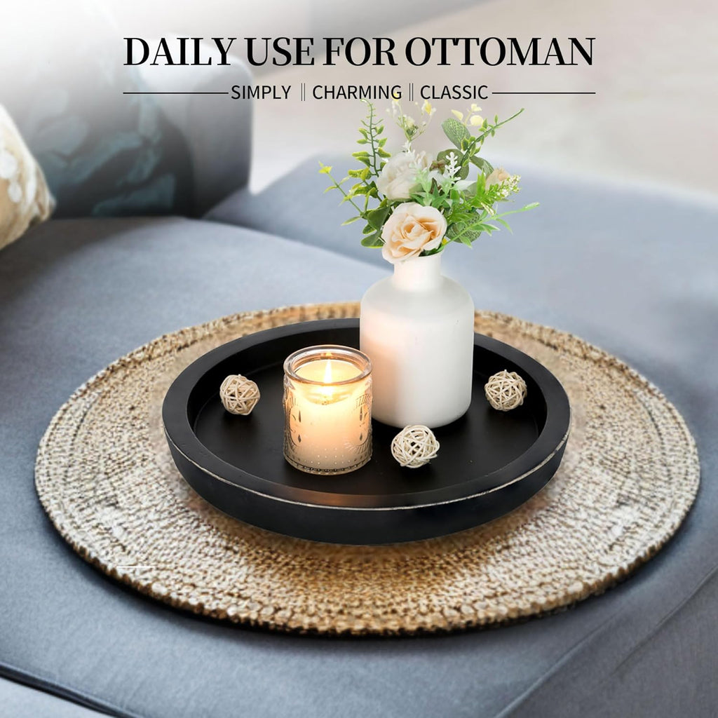 Black round Decorative Coffee Tray Wooden Trays for Coffee Table Centerpieces Di