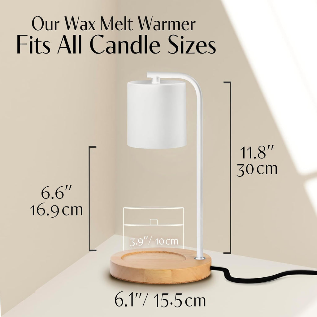 Candle Warmer Lamp with Timer and Dimmer & Includes 2 Bulbs, Electric Wax Candle Lamp Warmer for Jar Candles, Home Decor Aesthetic, and House Warming Gifts - White Wood