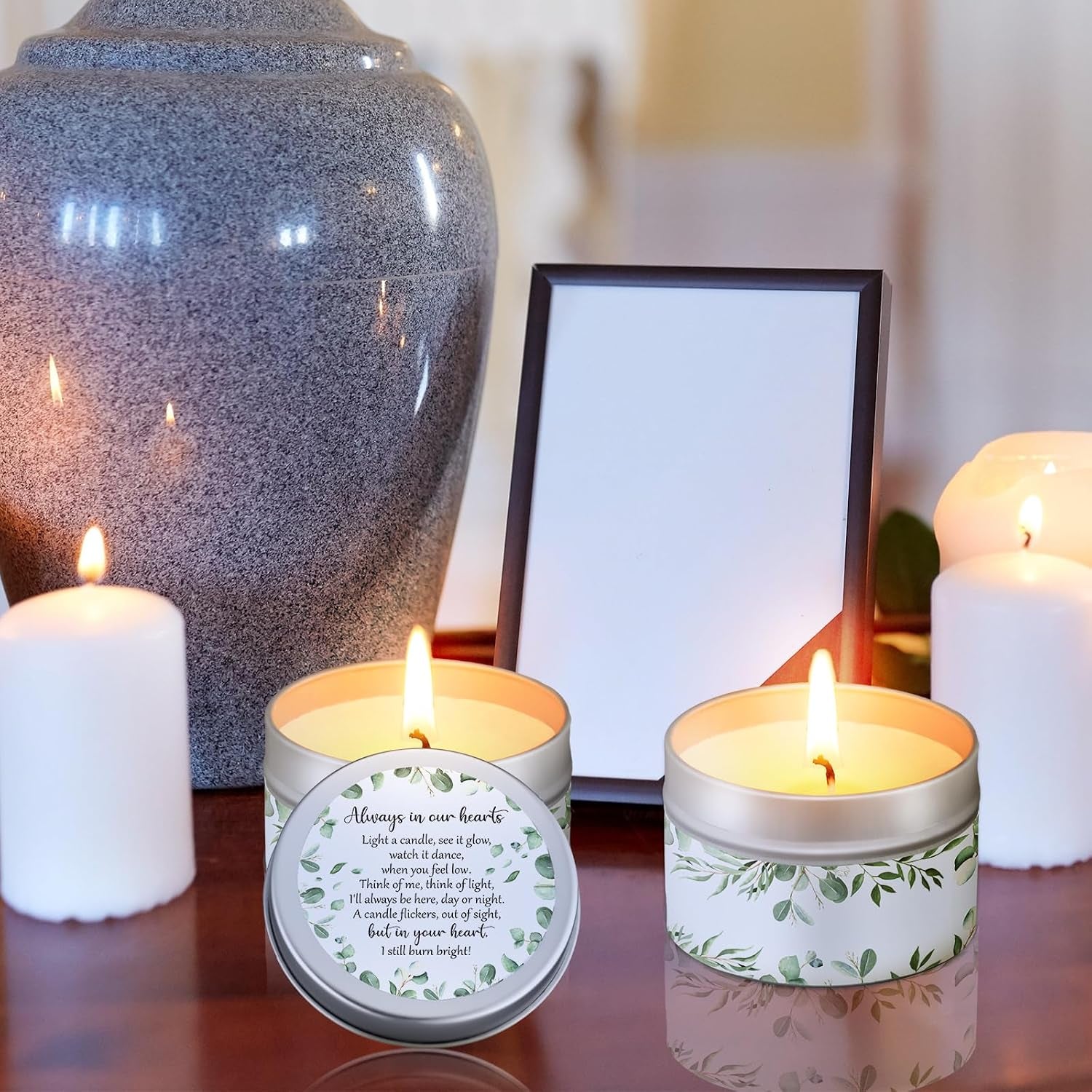 24 Pcs Celebration of Life Decorations Funeral Memorial Candles Funeral Keepsakes Favors for Guests Sympathy Candle for Loss of Loved One Bereavement Gifts(White,Greenery)