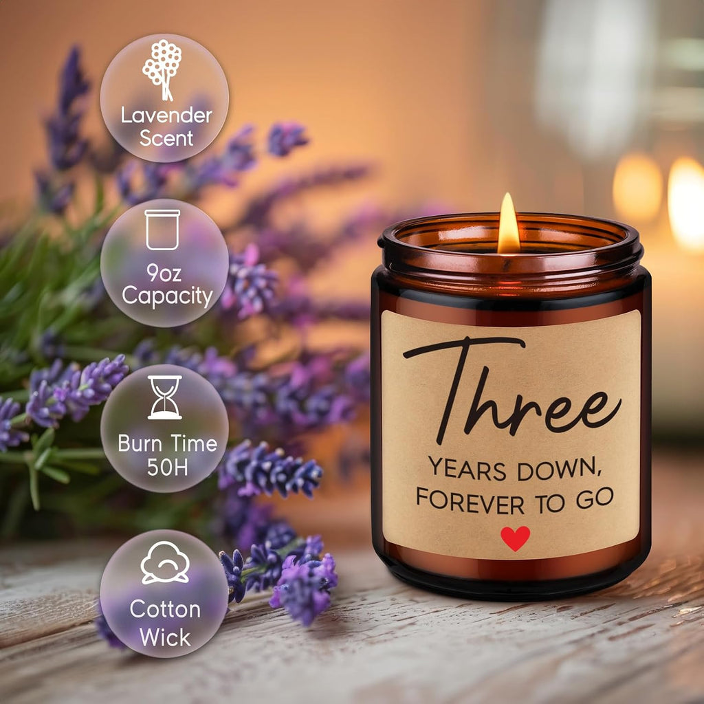 3 Year Anniversary Candle Gifts for Him Her Wife Boyfriend GF Husband - Leather 3Rd Anniversary Couple Gifts Ideas - 3Rd Year Wedding Anniv. Presents for Couples, Happy Third Anniv.