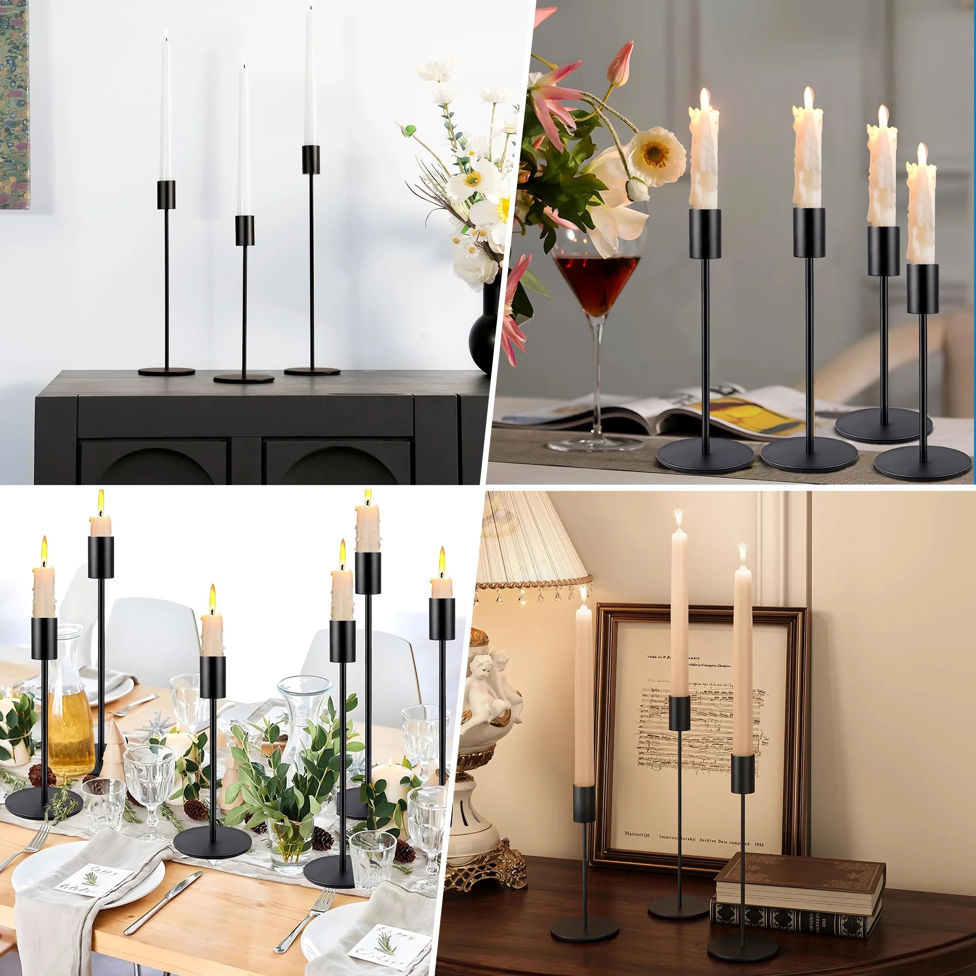 Matte Black Taper Candle Holders, 6 Pack Metal Candlestick Holders for Wedding, Dinning, Party