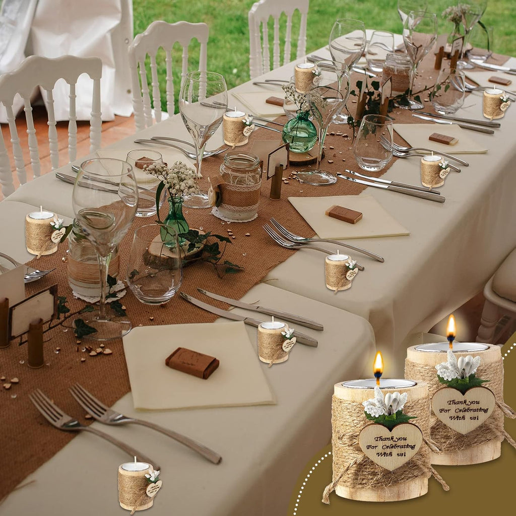 12 Pcs Wood Tealight Candle Holder Bridal Shower Tealight Holder Rustic Wooden Cylinder Candle Holders with Tea Lights Candles for Wedding Baby Shower Party Favors Gift(Natural Color)