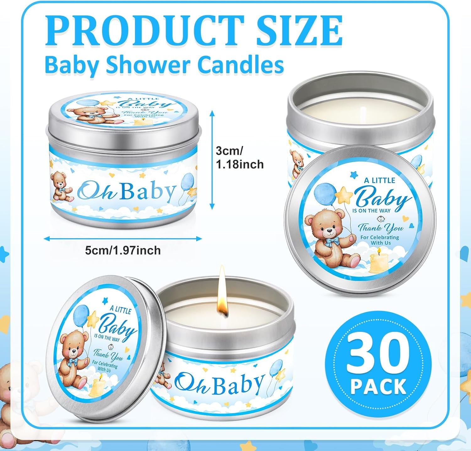 30 Pack Baby Shower Party Favors Candles Lavender Scented, Baby Shower Favors for Guests Prizes, Girl Boy Gender Reveal Party Gifts Decorations (1.2 Oz, Blue)