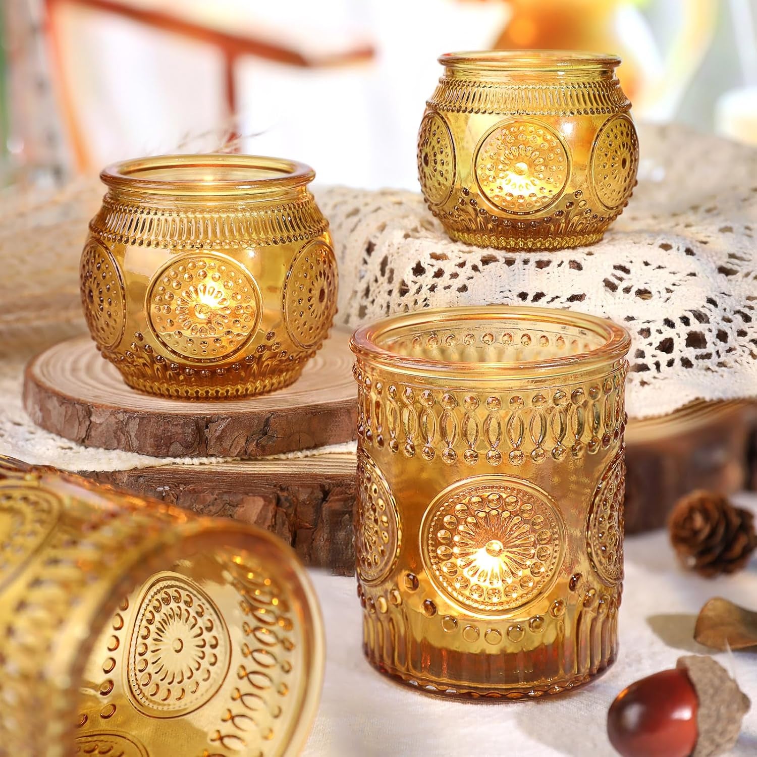 36 Pcs Amber Candle Holders - Vintage Candle Holder for Rustic/Boho Wedding Table Centerpieces, Bridal Shower, Baby Shower Decoration