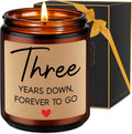 3 Year Anniversary Candle Gifts for Him Her Wife Boyfriend GF Husband - Leather 3Rd Anniversary Couple Gifts Ideas - 3Rd Year Wedding Anniv. Presents for Couples, Happy Third Anniv.