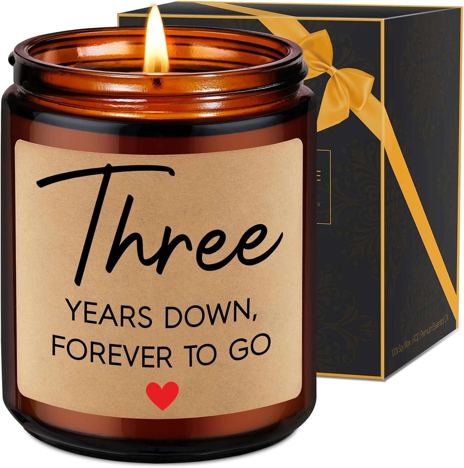 3 Year Anniversary Candle Gifts for Him Her Wife Boyfriend GF Husband - Leather 3Rd Anniversary Couple Gifts Ideas - 3Rd Year Wedding Anniv. Presents for Couples, Happy Third Anniv.
