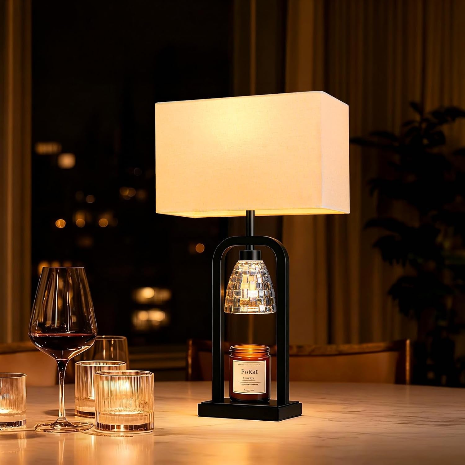 Electric Candle Warmer Lamps Gold, Lamp Candle Warmers with Timer Dimmer, Wax Light Warming Table Lamps Set of 2 for Jar Candles, Modern Bedside Lamp for Home Decor Living Room, Bulb Included