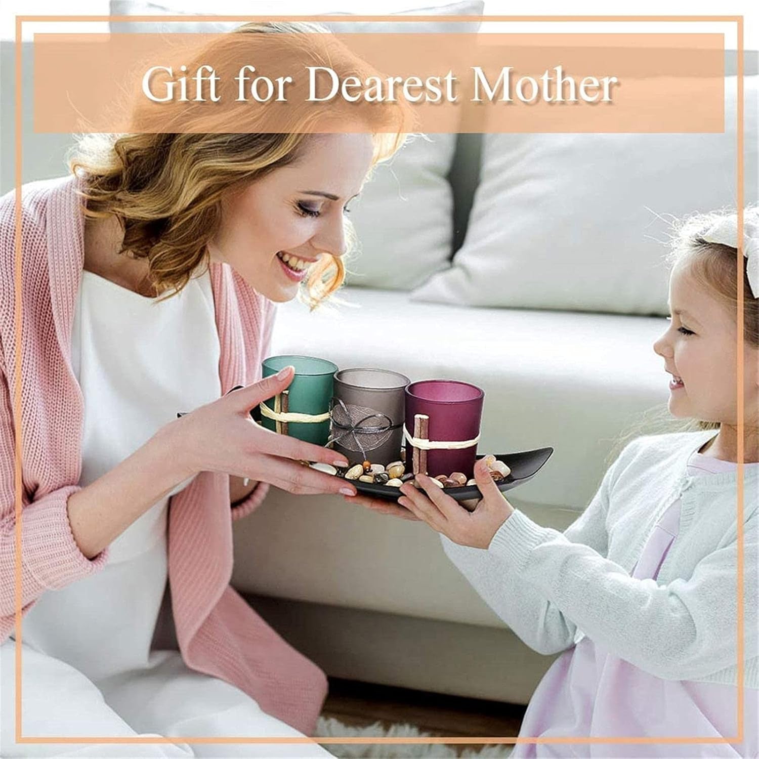 Candle Holders Gift for Mom, Women, Candlescape Centerpiece Set, Candle Holders Tray, Living Room Decor Gift for Mothers Day from Daughters, Birthday, Christmas, Valentines Day W Gift Box