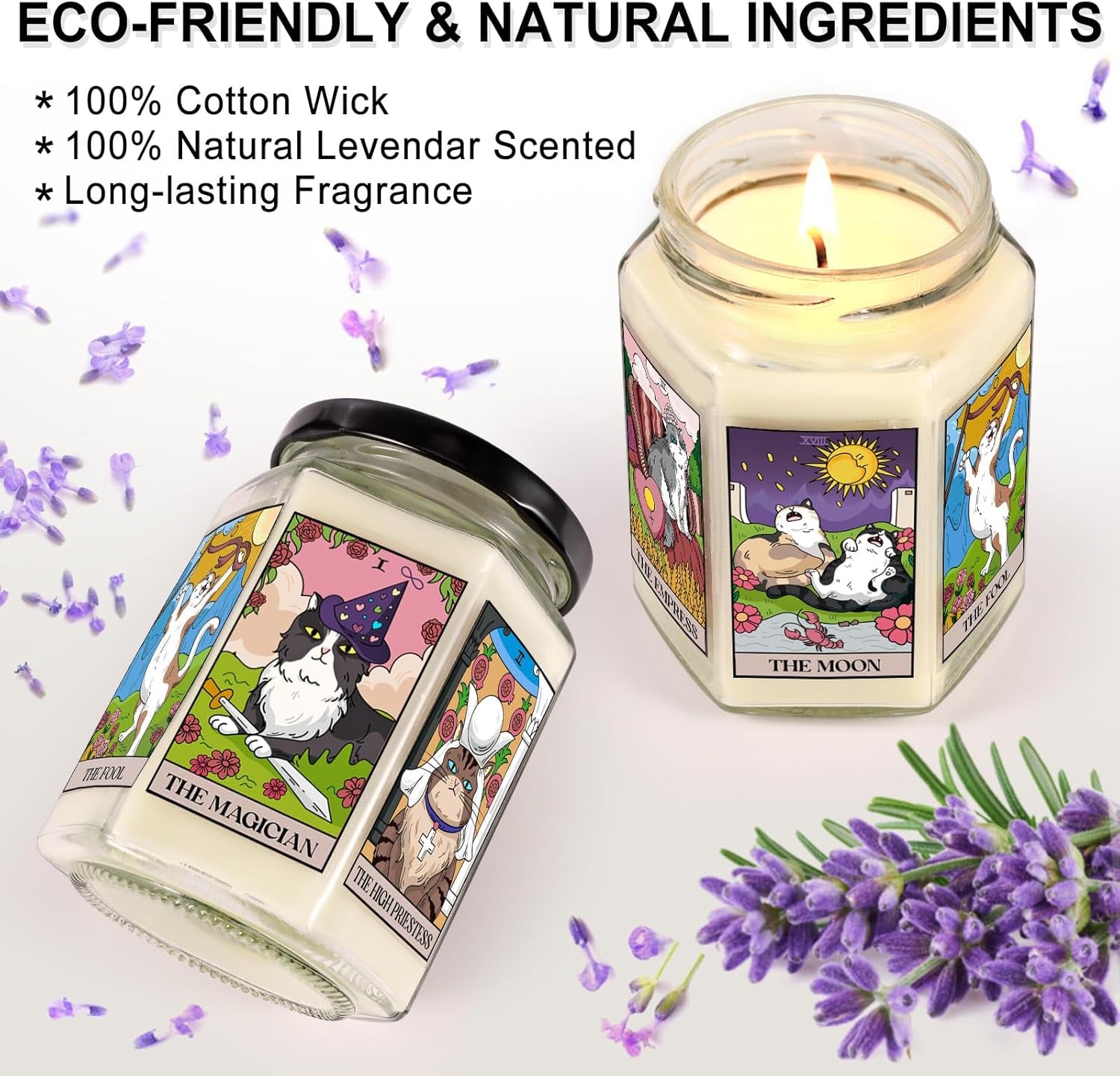 Gifts for Women-Best Friend Birthday Gift for Female-Astrology Gift for Friends-Witchy Gifts for Sister-Funny Candles for Her,Sister,Mom,Bff-Tarot Cat Lavender Candles-8Oz Candle Jars