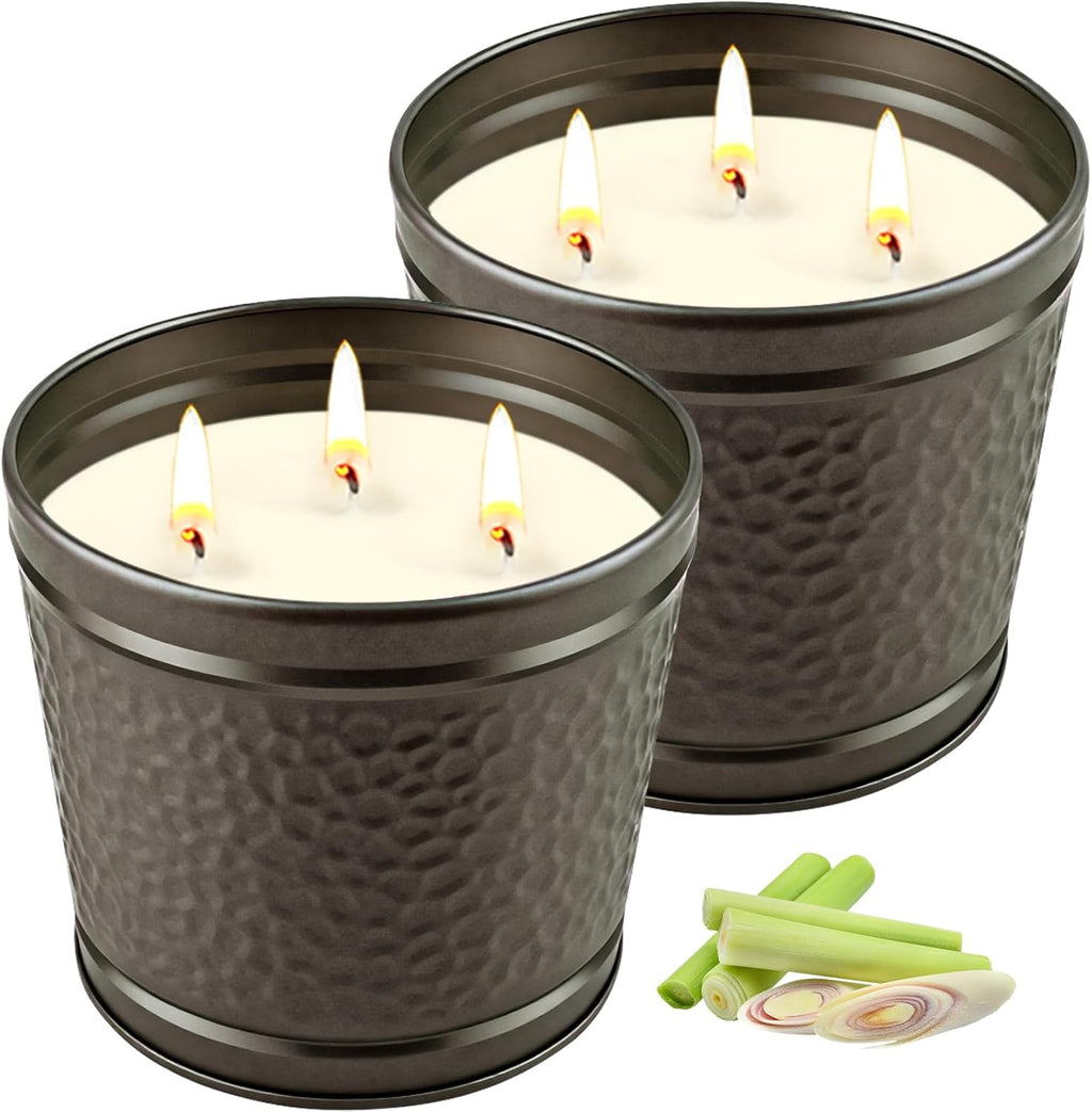 Citronella Candles Outdoor, Large Citronella Candle for Patio, 2 Pack Natural Soy Wax Outdoor Candles Bulk for Garden Yard Home Balcony Camping Backyard,Summer Candle Bulk for Home, Long Burning
