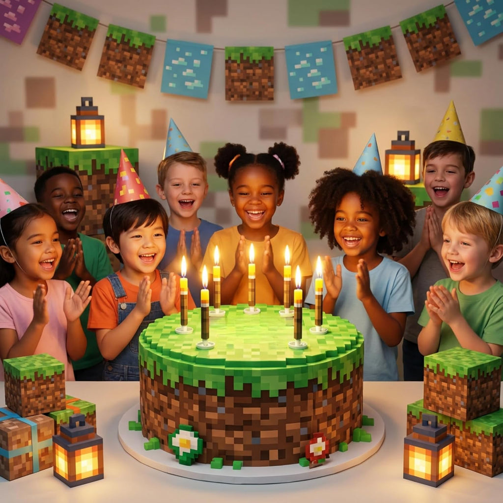 Gamer Birthday Cake Torch Candles | Video Game Happy Birthday Party Decorations for Kids | Birthday Cake Toppers Party Supplies Decor for Boys and Girls | Pack of 9 Wax Free Cake Protection and Spikes