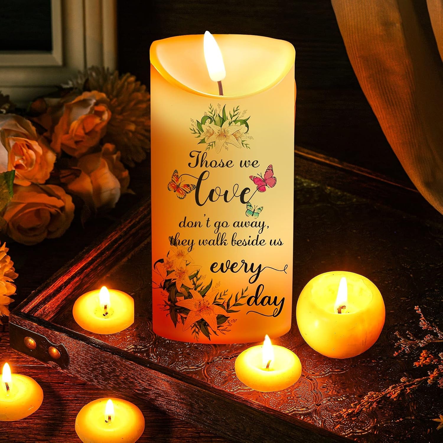 Memorial Candles Sympathy Gifts LED Flameless Cardinal Bereavement Candles for Loss of Loved One Sympathy Cardinal Gifts Battery Candle for Prayers(Elegant Style)