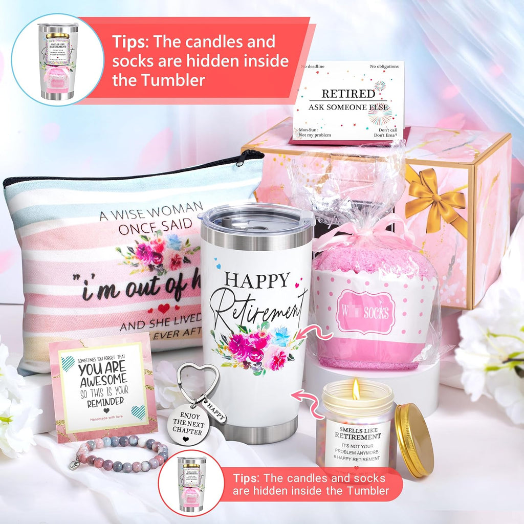 Retirement Gifts for Women 2026-Happy Retirement Gifts for Retirees，Teachers，Coworker，Nurses，Mom，Grandma，Unique Retired 20OZ Tumbler Gift Ideas for Coworkers Office & Family