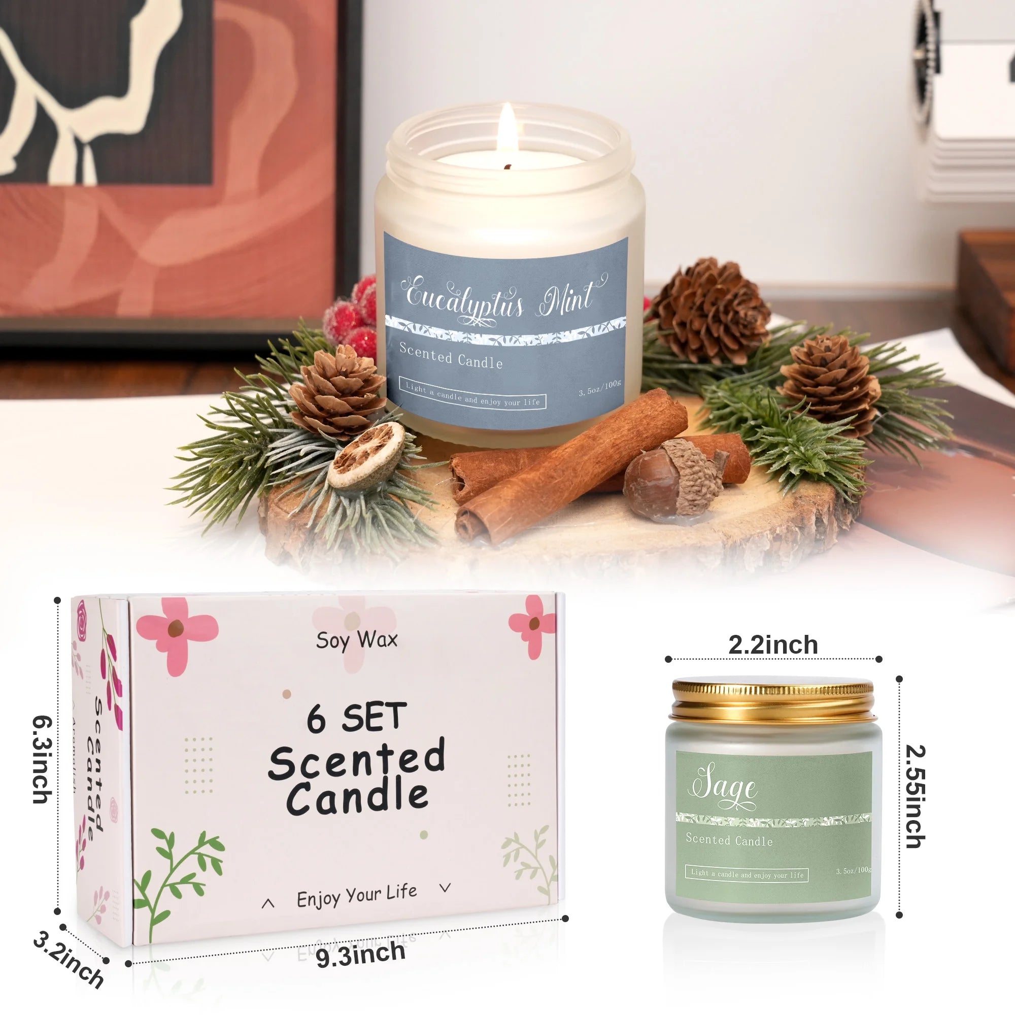 6 Pack Candles for Home Scented Aromatherapy Candle Gifts Set for Women, Lavender Candle, 300 Hour Long Lasting Candles, Stocking Stuffers, Birthday, Valentine, Christmas, Anniversary Present