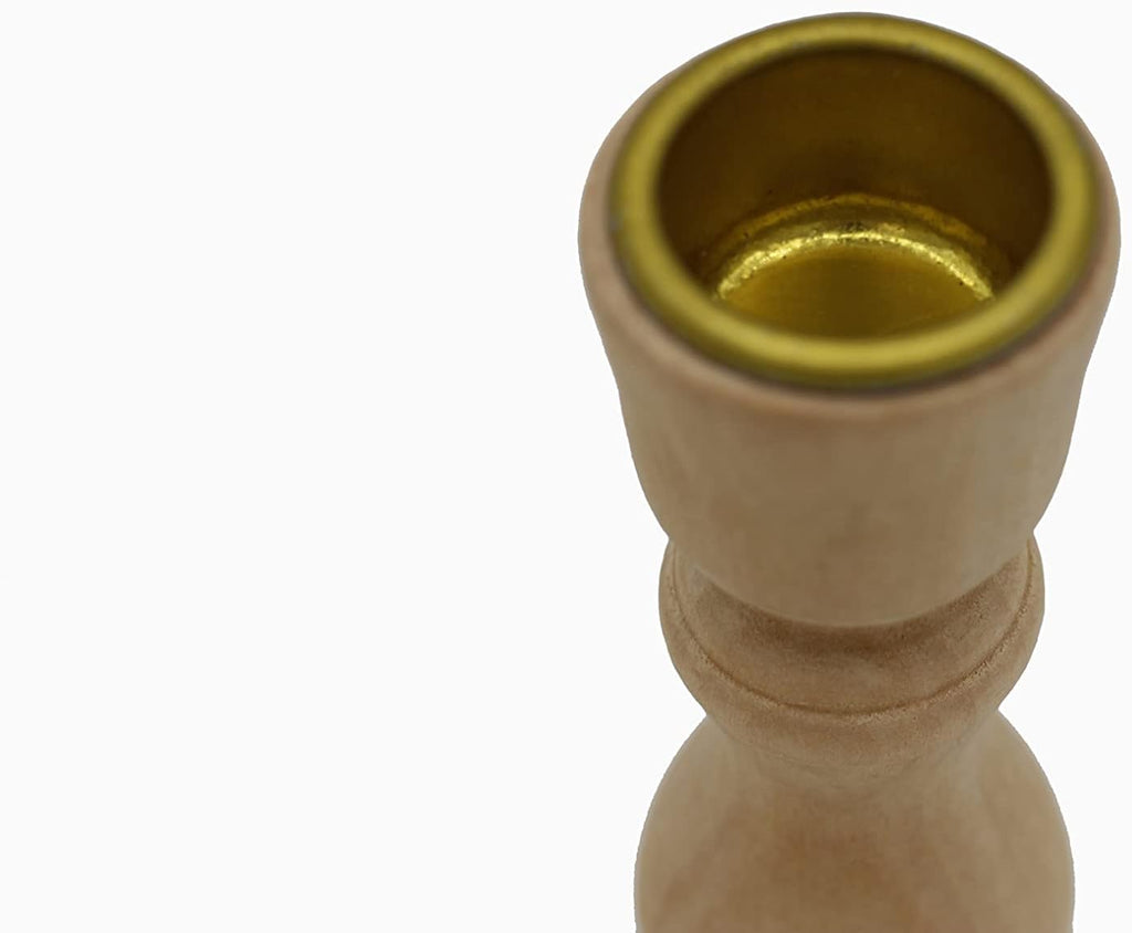4 Inch Tall Unfinished Wooden Candlesticks with Metal Candle Holder Cup Center - Wholesale Pack of 6