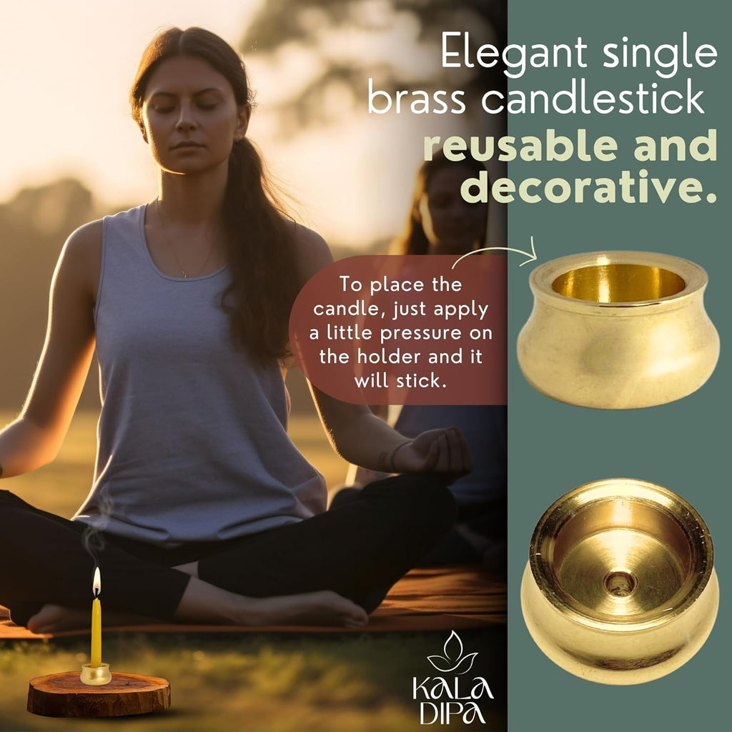 20 Minute Beeswax Meditation Candles – Set of 20 Mini Taper Candles with Brass Candle Holders, Dripless & Smokeless – Ritual, Yoga & Mindfulness Gift –