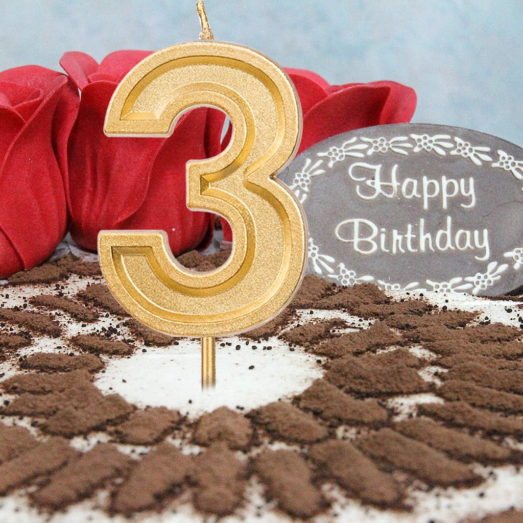 2.76 Inches Large Birthday Candles Gold Glitter Birthday Cake Candles Number Candles Cake Topper Decoration for Wedding Party Kids Adults (5)