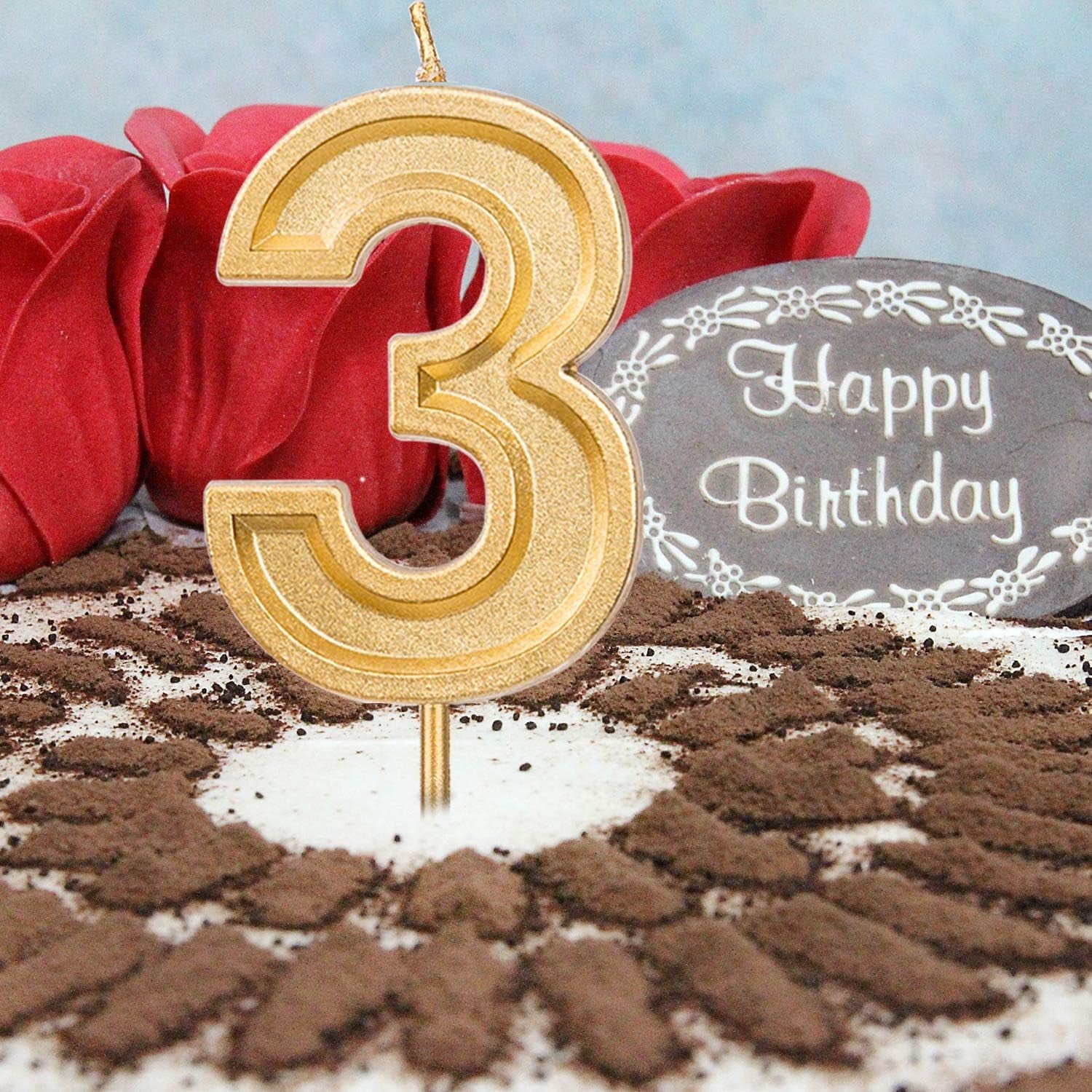 2.76 Inches Large Birthday Candles Gold Glitter Birthday Cake Candles Number Candles Cake Topper Decoration for Wedding Party Kids Adults (5)
