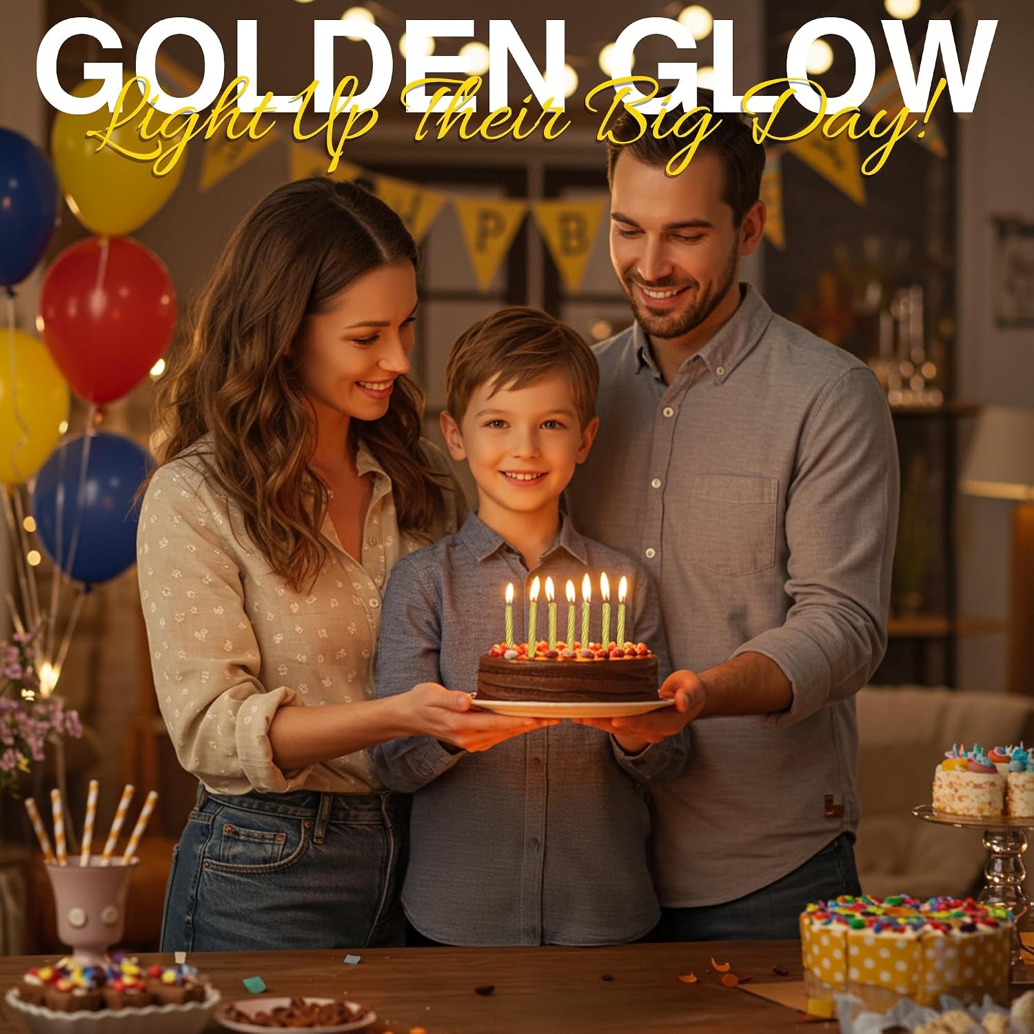 Birthday Candles, Gold Birthday Candles for Cakes, Pack of 12 Party Spiral Candles with Gold Candle Holders, Candles for Wedding, Birthday, Party Decorations, Anniversary and Meetups