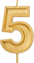 2.76 Inches Large Birthday Candles Gold Glitter Birthday Cake Candles Number Candles Cake Topper Decoration for Wedding Party Kids Adults (5)