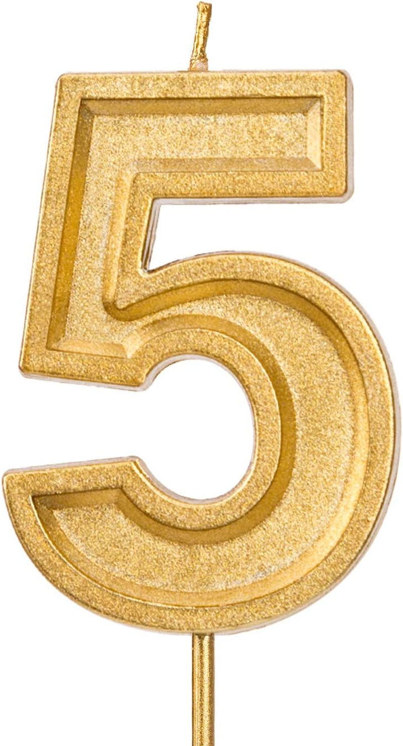 2.76 Inches Large Birthday Candles Gold Glitter Birthday Cake Candles Number Candles Cake Topper Decoration for Wedding Party Kids Adults (5)