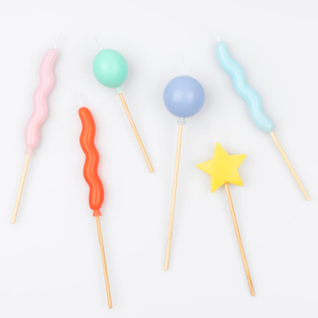 Balloon Candles (Pack of 6), Birthday Cake Candles, 6 Fun Designs & Colors, 4.5" Tall, Unscented