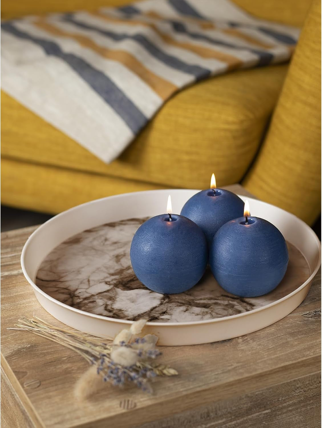Set of 3 round Candles Ball 3 Inch - Royal Blue Spheres - Perfect as Wedding Decor and as Spheres for Home Decor - Long Burning Unscented Smokeless Dripless Navy Blue Candles
