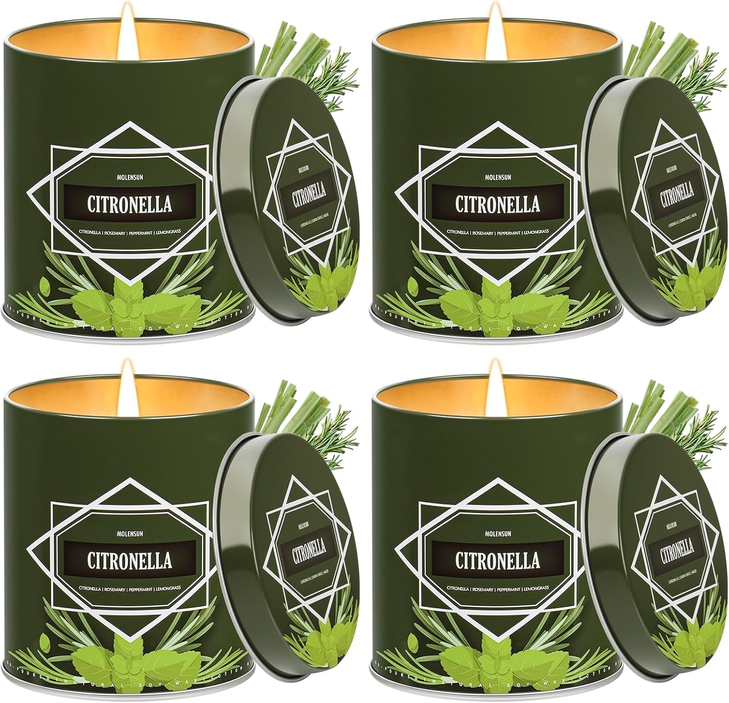 Citronella Candles Outdoor 4-Pack, Total 36Oz Citronella Candles for outside Patio, Camping & Garden, Summer Gifts for Indoor Home Scented, 50-Hour Burn Time, 9 Ounce Each