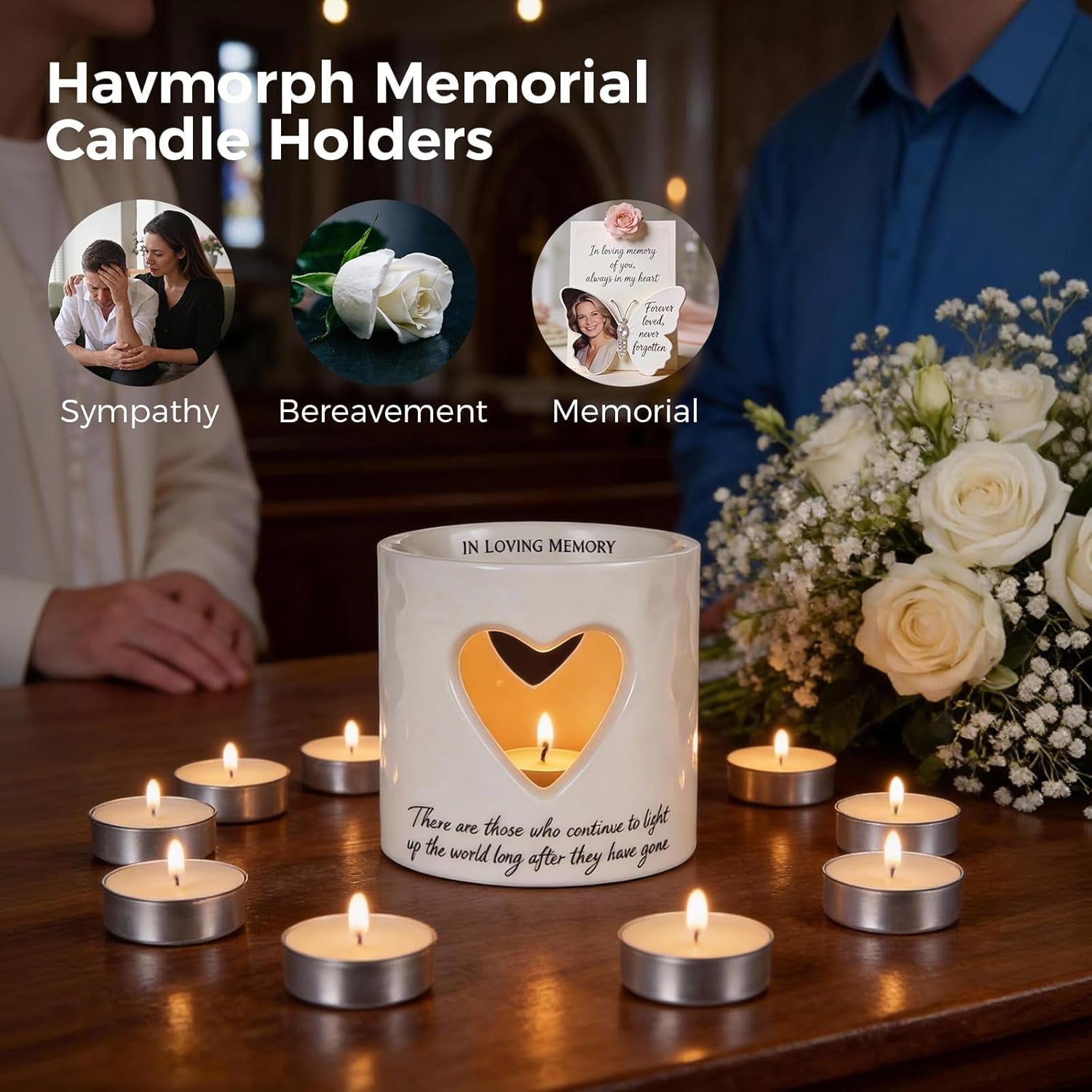 Sympathy Memorial Gifts for Loss of Mom, Dad, or Husband -Ceramic Bereavement Votive Candle Holders Gifts Grief Condolences Gift Funeral Favor in Memory of Loved One (With 10 Tealight Candles)