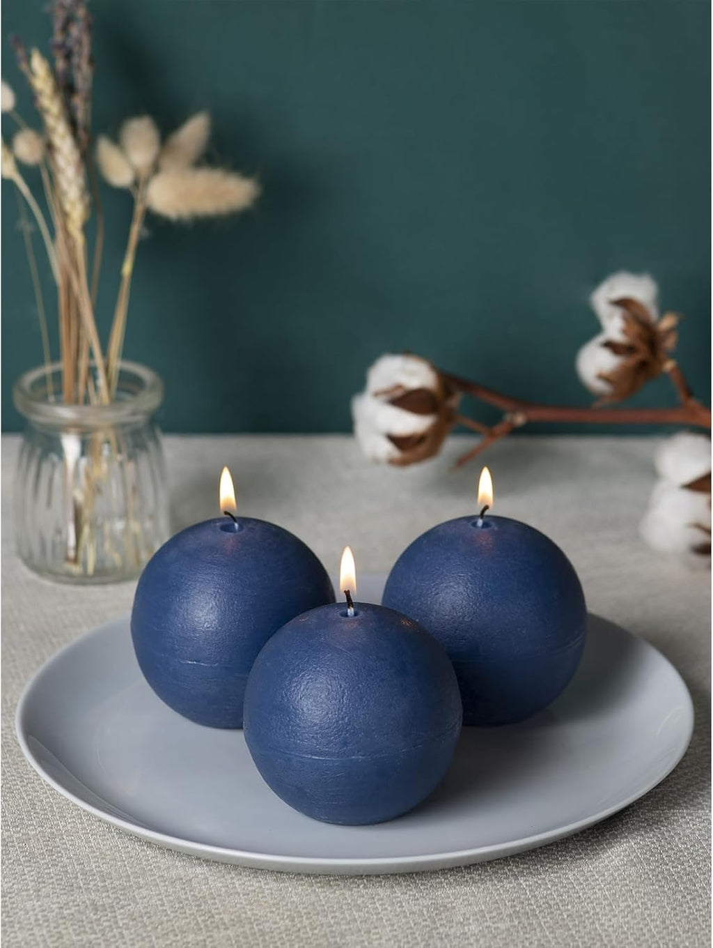 Set of 3 round Candles Ball 3 Inch - Royal Blue Spheres - Perfect as Wedding Decor and as Spheres for Home Decor - Long Burning Unscented Smokeless Dripless Navy Blue Candles