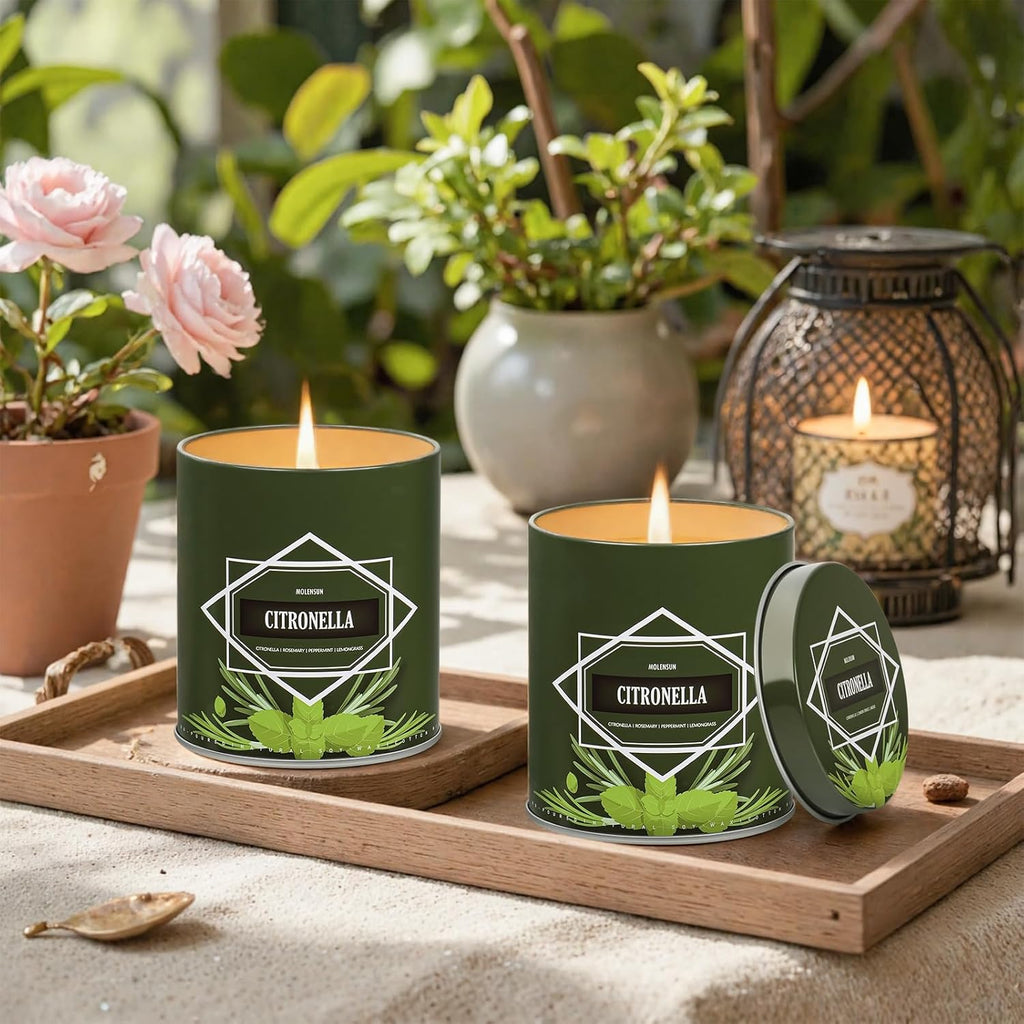 Citronella Candles Outdoor 4-Pack, Total 36Oz Citronella Candles for outside Patio, Camping & Garden, Summer Gifts for Indoor Home Scented, 50-Hour Burn Time, 9 Ounce Each
