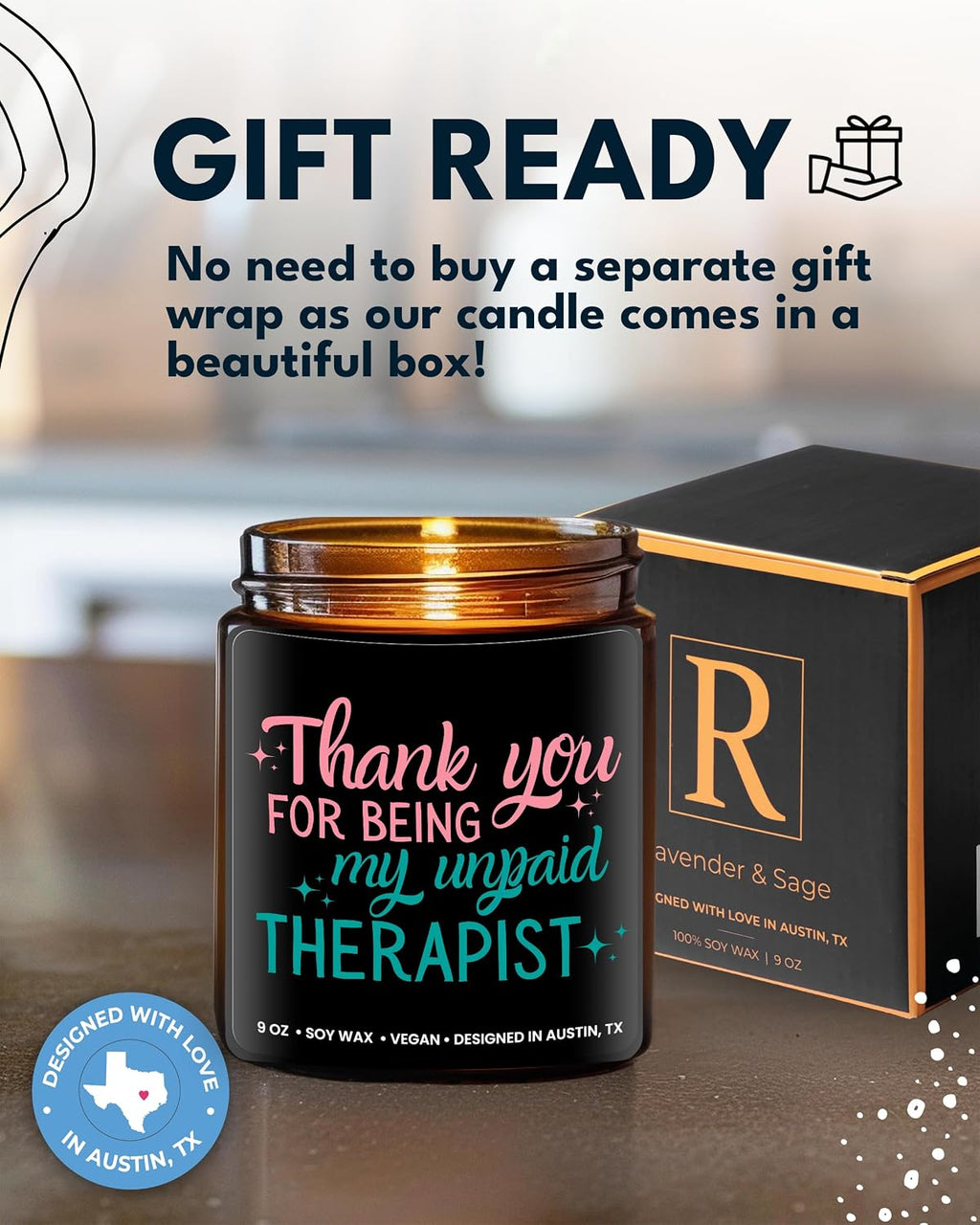 Funny Candle for Best Friend, Thank You for Being My Unpaid Therapist Candle, Unique Best Friend Candles for Women, Funny Friendship Gifts, Gifts for Bestfriends, Birthday, Christmas, Gift-Ready