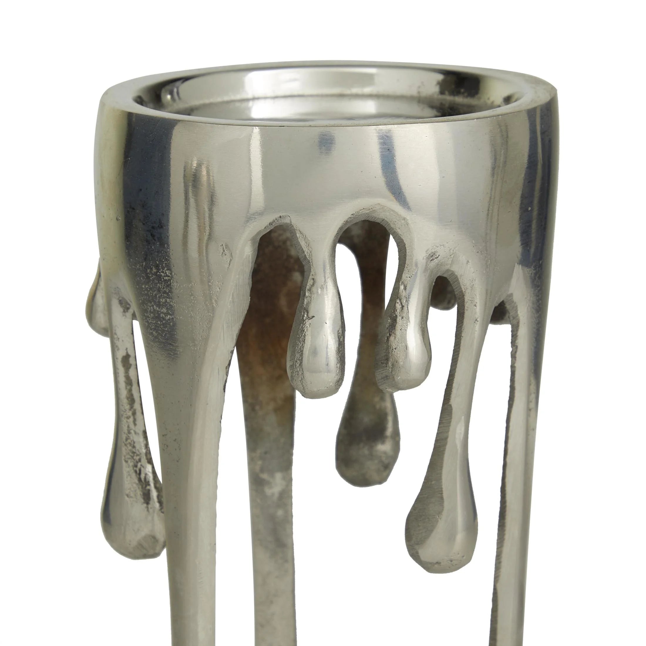 3 Candle Silver Aluminum Metal Abstract Drip Candle Holder with Melting Designed Legs, Set of 3