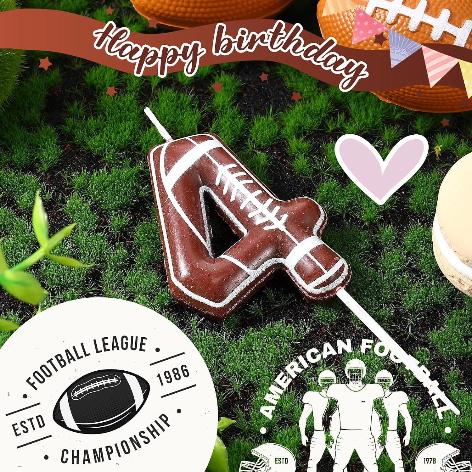 Football Birthday Number Candles Football Birthday Candle Sports Candles for Cake Topper for Boys Girls Kids Party Supplies Anniversary Celebrations Decorations(Number 4)
