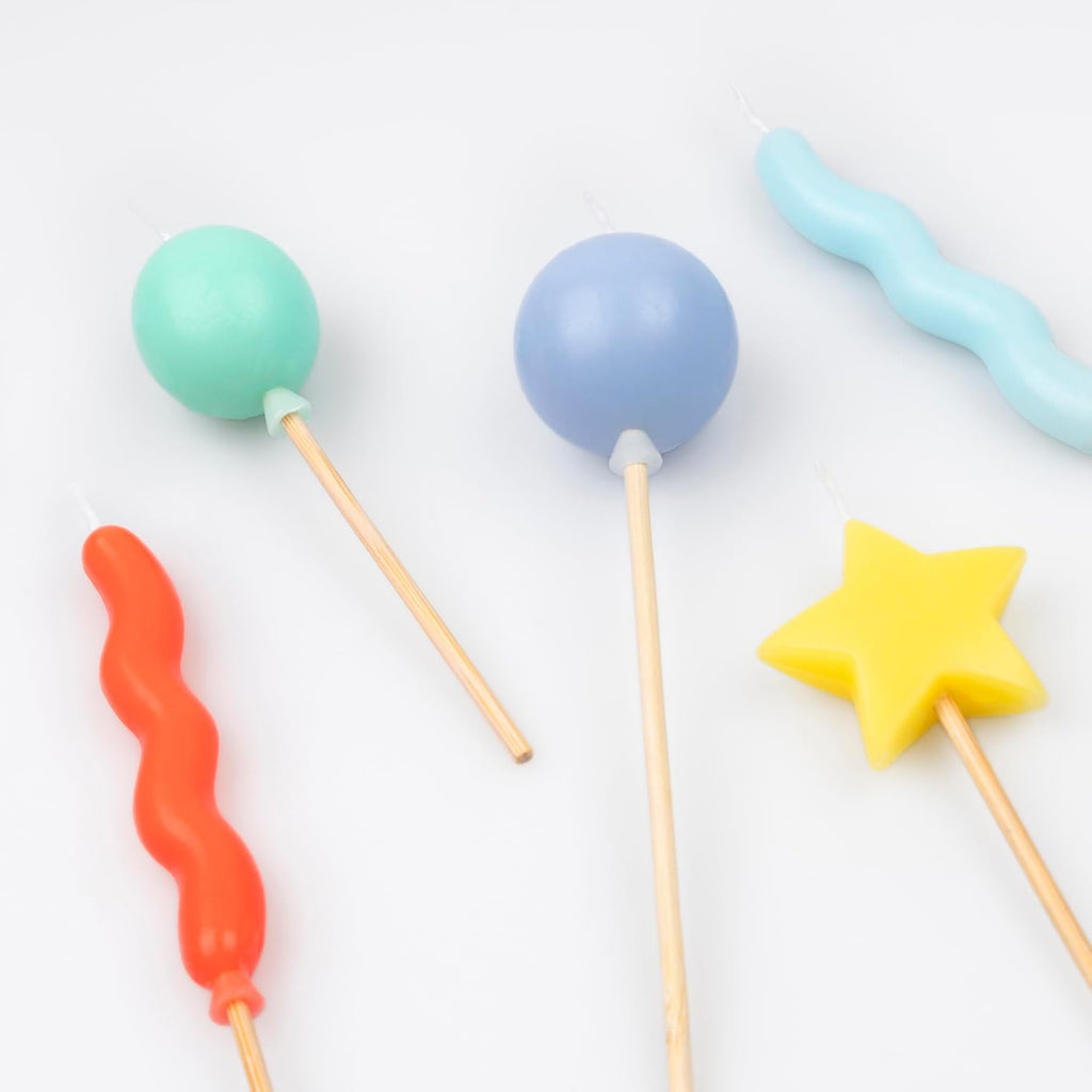 Balloon Candles (Pack of 6), Birthday Cake Candles, 6 Fun Designs & Colors, 4.5" Tall, Unscented