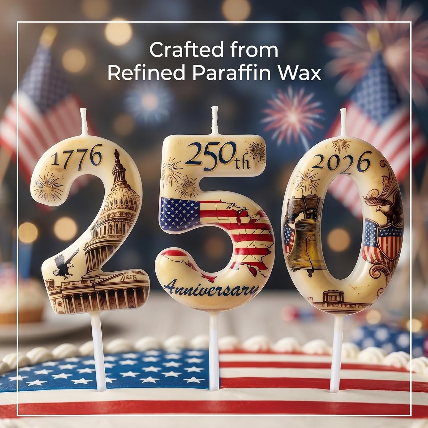 USA 250Th Anniversary Number Birthday Candles, Patriotic Themed Cake Topper for 4Th of July Independence Day & Memorial Day Party Decorations Supplies