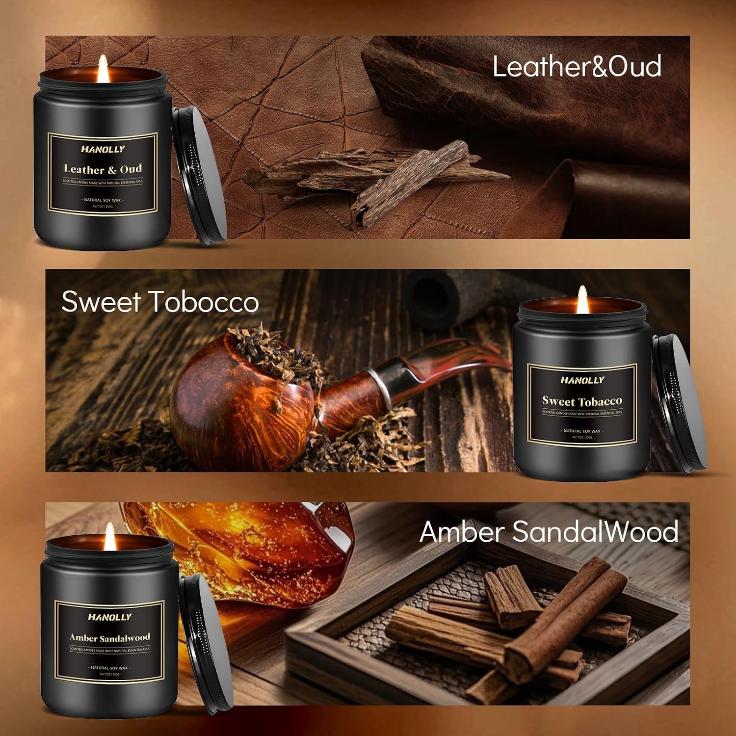 Mens Scented Candle Gift Set, 6 Pack Candles for Men, Gifts for Father, Dad, Husband or Boyfriend, Soy Candles for Home Scented, 42 Oz Long Lasting Aromatheraspy Candle, Maculine Jar Candle Kit