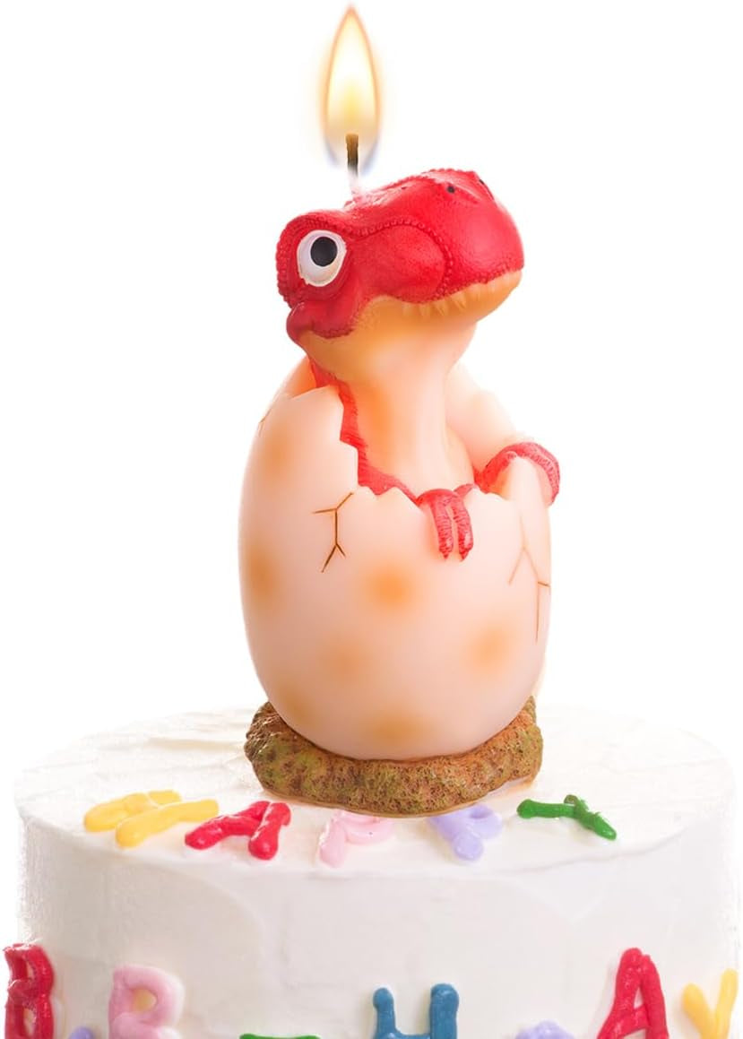 Large Dinosaur Birthday Candle - Red Dinosaur Cake Topper Candles for Kids, 3.6 Inches, Fun Dino Birthday Party Decoration