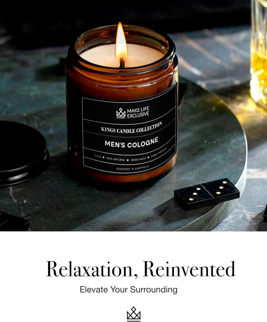 Scented Candles for Men | Men'S Cologne, Amber Sandalwood Scent | Wooden Wick, Long Lasting, Masculine Scents | Natural Soy Jar Candle for Home, Bacehlor Pad Decor | the Perfect Mens Gift