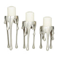 3 Candle Silver Aluminum Metal Abstract Drip Candle Holder with Melting Designed Legs, Set of 3