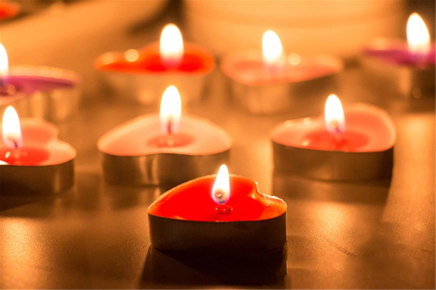 50 Pack Heart Shaped Unscented Tea Lights Candles – Smokeless Tealight Candles - Decorations for Wedding, Party, Votives, Oil Burners and Christma (Red)