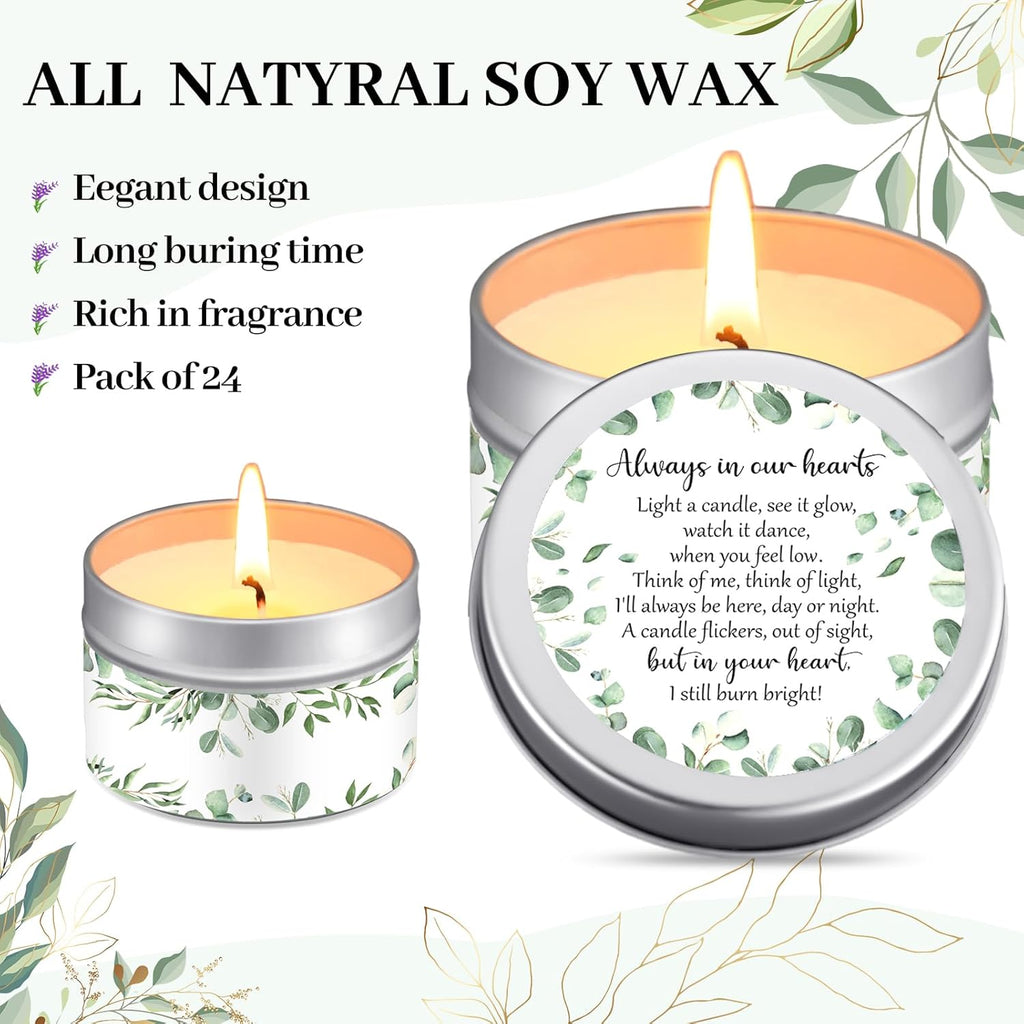 24 Pcs Celebration of Life Decorations Funeral Memorial Candles Funeral Keepsakes Favors for Guests Sympathy Candle for Loss of Loved One Bereavement Gifts(White,Greenery)