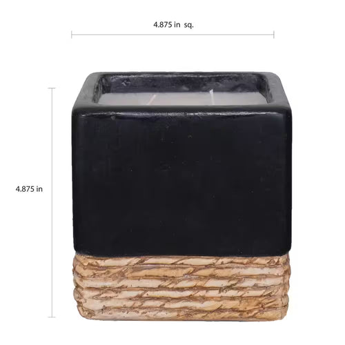 (Set of 2) Matte Black Square Twisted Seagrass Citronella Candle with Faux Band