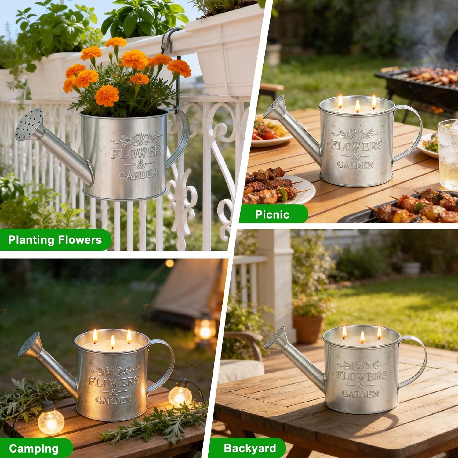Citronella Candles Outdoor,20Oz Large 3-Wick Citronella Candle for Outside,Natural Soy Wax Candle for Patio,Yard,Home Decor,Backyard & Camping,Lemongrass Candles & Watering & Planting 3 in 1